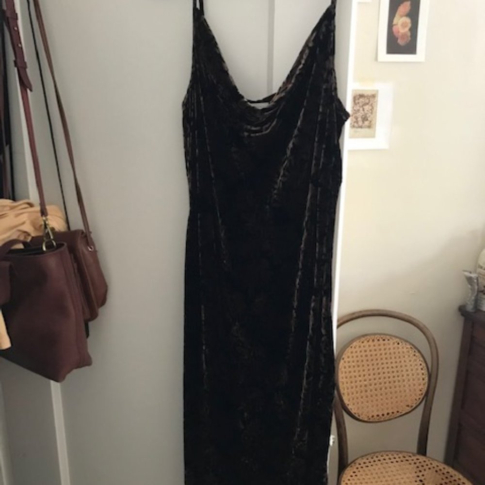 90s Vintage velvet dress leaf pattern